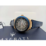 Buy Shop Maserati Triconic Skeleton Black Dial Blue Leather Strap Watch For Men - R8821139001 USA Online