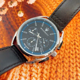 Buy Shop Maserati Trimarano Chronograph Black Dial Black Leather Strap Watch For Men - R8871632001 USA Online