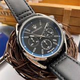 Buy Shop Maserati Trimarano Chronograph Black Dial Black Leather Strap Watch For Men - R8871632001 USA Online