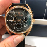 Buy Shop Maserati Trimarano Chronograph Black Dial Leather Strap Watch For Men - R8871632002 USA Online
