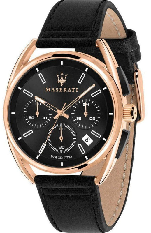 Buy Shop Maserati Trimarano Chronograph Black Dial Leather Strap Watch For Men - R8871632002 USA Online