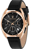 Buy Shop Maserati Trimarano Chronograph Black Dial Leather Strap Watch For Men - R8871632002 USA Online