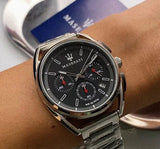 Buy Shop Maserati Trimarano Chronograph Black Dial Silver Stainless Steel Strap Watch For Men - R8873632003 USA Online