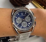 Buy Shop Maserati Trimarano Chronograph Blue Dial Silver Steel Strap Watch For Men - R8873632004 USA Online