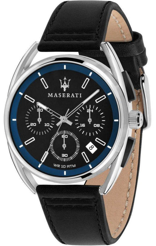 Buy Shop Maserati Trimarano Chronograph Black Dial Black Leather Strap Watch For Men - R8871632001 USA Online
