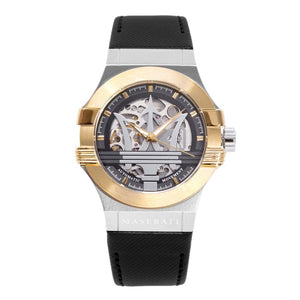 Buy Shop Maserati Potenza Automatic Skeleton Dial Black Leather Strap Watch For Men - R8821108011 USA Online