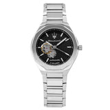 Buy Shop Maserati Stile Skeleton Automatic Black Dial Silver Steel Strap Watch For Men - R8823142002 USA Online