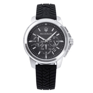 Buy Shop Maserati Successo Chronoraph Black Dial Black Silicon Strap Watch For Men - R8871621014 USA Online