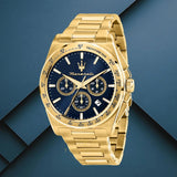 Buy Shop Maserati Velocità Chronograph Blue Dial Gold Steel Strap Watch for Men - R8873652002 USA Online