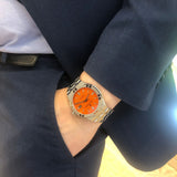 Maurice Lacroix Aikon Automatic Date Orange Dial Silver Steel Strap Watch For Men - AI6008-SS00F-530-E