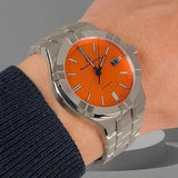 Maurice Lacroix Aikon Automatic Date Orange Dial Silver Steel Strap Watch For Men - AI6008-SS00F-530-E