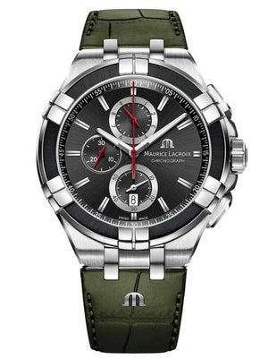 Buy Shop Maurice Lacroix Aikon Chronograph Black Dial Green Leather Strap Watch for Men - AI1018-PVB21-330-1 USA Online