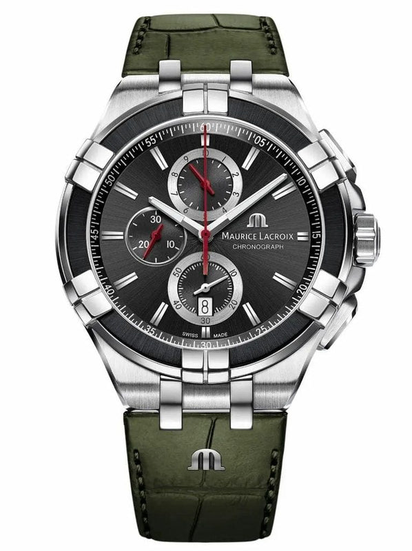Buy Shop Maurice Lacroix Aikon Chronograph Black Dial Green Leather Strap Watch for Men - AI1018-PVB21-330-1 USA Online