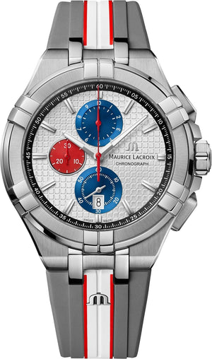 Buy Shop Maurice Lacroix Aikon Chronograph Special Edition Mahindra Racing Silver Dial Grey Rubber Strap Watch for Men - AI1018-TT031-130-2 USA Online