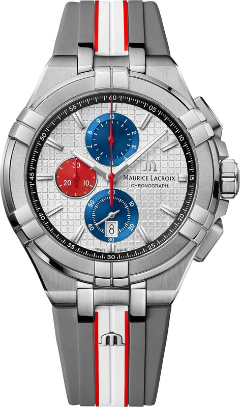 Buy Shop Maurice Lacroix Aikon Chronograph Special Edition Mahindra Racing Silver Dial Grey Rubber Strap Watch for Men - AI1018-TT031-130-2 USA Online