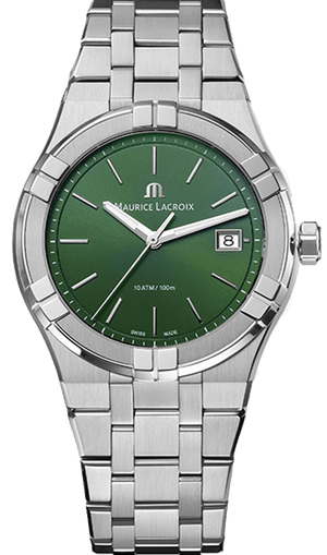 Buy Shop Maurice Lacroix Aikon Date Quartz Green Dial Silver Steel Strap Watch for Men - AI1108-SS002-630-1 USA Online