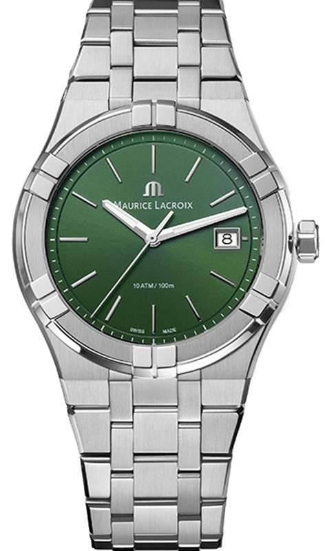 Buy Shop Maurice Lacroix Aikon Date Quartz Green Dial Silver Steel Strap Watch for Men - AI1108-SS002-630-1 USA Online