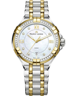 Buy Shop Maurice Lacroix Aikon Diamonds Mother of Pearl Dial Two Tone Steel Strap Watch for Women - A11006-DY503-171-1 USA Online