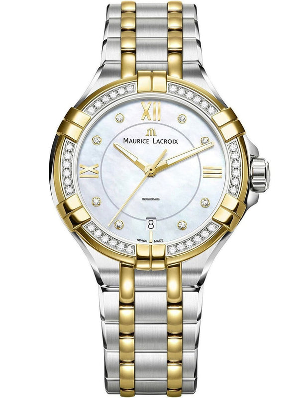 Buy Shop Maurice Lacroix Aikon Diamonds Mother of Pearl Dial Two Tone Steel Strap Watch for Women - A11006-DY503-171-1 USA Online