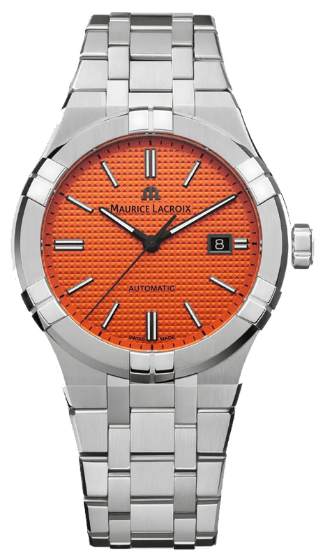 Buy Shop Maurice Lacroix Aikon Limited Edition Automatic Date Orange Dial Silver Steel Strap Watch For Men - AI6008-SS00F-530-1 USA Online