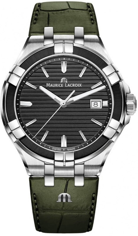 Buy Shop Maurice Lacroix Aikon Quartz Black Dial Green Crocodile Leather Strap Watch for Men - AI1008-PVB21-330-1 USA Online