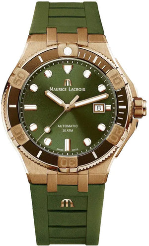Buy Shop Maurice Lacroix Aikon Venturer Bronze Dial Green Rubber Strap Watch For Men - AI6058-BRZ01-630-1 USA Online