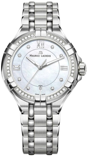 Buy Shop Maurice Lacroix Aikon White Mother of Pearl Dial Silver Steel Strap Watch for Women - A11006-SD502-170-1 USA Online