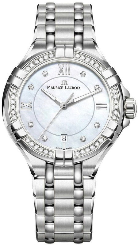 Buy Shop Maurice Lacroix Aikon White Mother of Pearl Dial Silver Steel Strap Watch for Women - A11006-SD502-170-1 USA Online