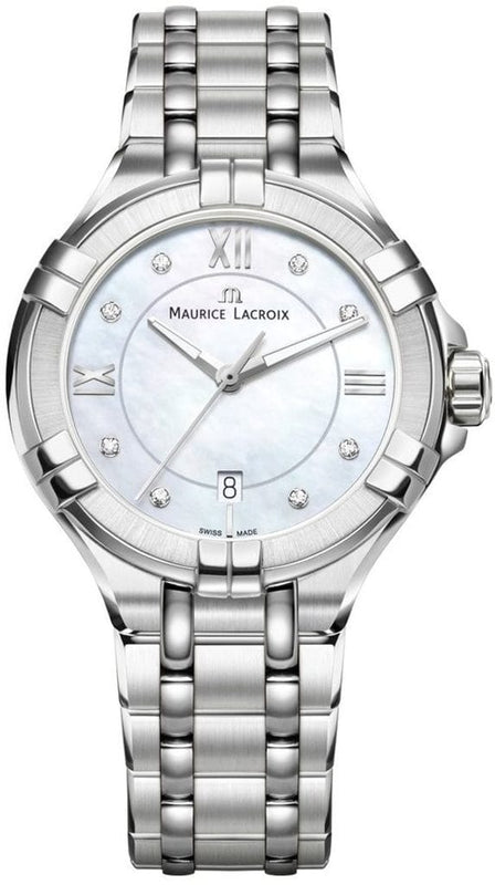 Buy Shop Maurice Lacroix Aikon White Mother of Pearl Dial Silver Steel Strap Watch for Women - AI1004-SS002-170-1 USA Online