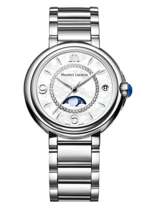 Buy Shop Maurice Lacroix Fiaba Moonphase White Mother of Pearl Dial Silver Steel Strap Watch for Women - FA1084-SS002-170-1 USA Online