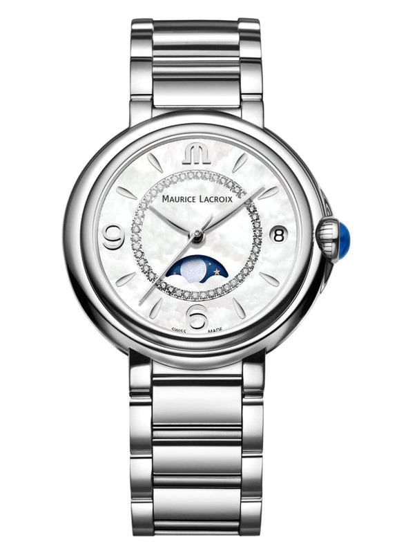 Buy Shop Maurice Lacroix Fiaba Moonphase White Mother of Pearl Dial Silver Steel Strap Watch for Women - FA1084-SS002-170-1 USA Online