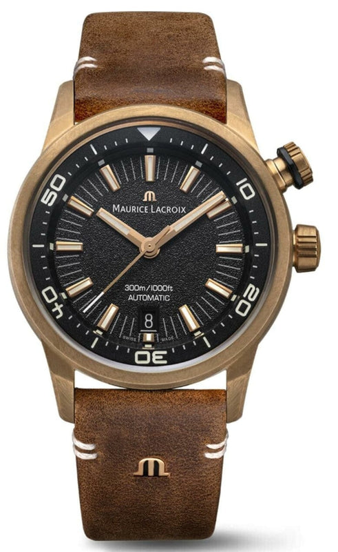 Buy Shop Maurice Lacroix Pontos S Diver Automatic Black Dial Brown Leather Strap Watch For Men - PT6248-BRZ01-330-2 USA Online