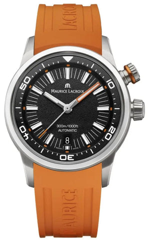 Buy Shop Maurice Lacroix Pontos S Diver Black Dial Orange Rubber Strap Watch For Men - PT6248-SS00L-330-J USA Online