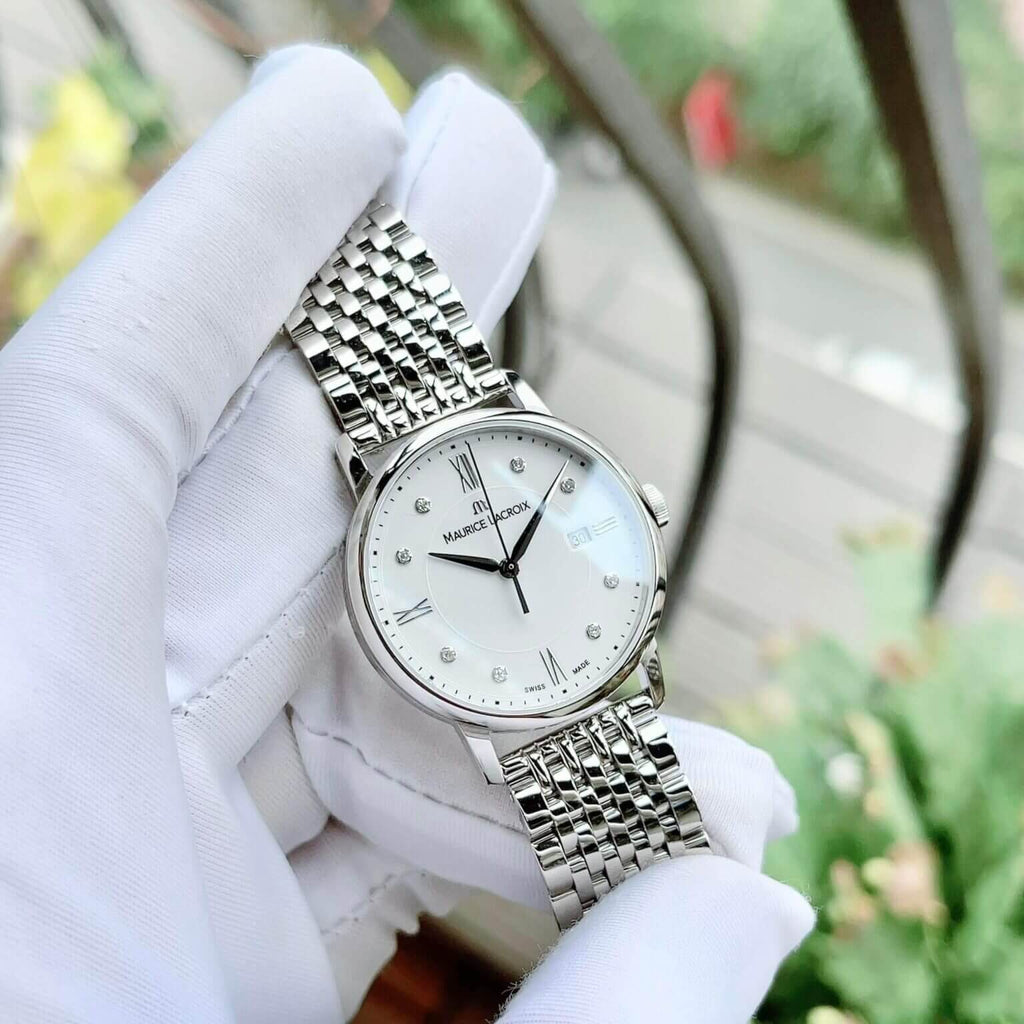 Buy Shop Maurice Lacroix Eliros Date White Dial Silver Steel Strap Watch for Women - EL1094-SS002-150-1 USA Online