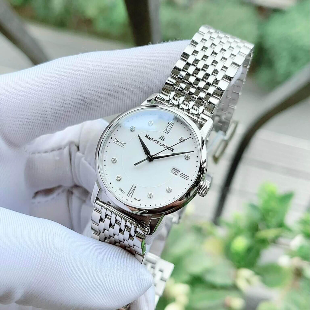 Buy Shop Maurice Lacroix Eliros Date White Dial Silver Steel Strap Watch for Women - EL1094-SS002-150-1 USA Online