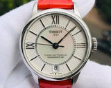 Buy Shop Tissot Chemin Des Tourelles Powermatic 80 Mother of Pearl White Dial Red Leather Strap Watch For Women - T099.207.16.118.00 USA Online