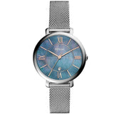 Buy Shop Fossil Jacqueline Mother of Pearl Blue Dial Silver Mesh Strap Watch for Women - ES4322 USA Online