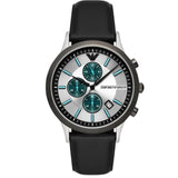 Emporio Armani Renato Chronograph Silver Dial Black Leather Strap Watch for Men - AR11473