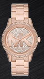 Michael Kors Ritz Analog Crystals Silver Dial Rose Gold Steel Strap Watch for Women - MK6863