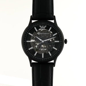 Buy Shop Emporio Armani Meccanico Automatic Black Dial Black Leather Strap Watch For Men - AR60042 USA Online