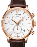 Tissot T Classic Tradition Chronograph White Dial Brown Leather Strap Watch For Men - T063.617.36.037.00