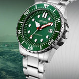 Citizen Promaster Mechanical Green Dial Silver Steel Strap Watch For Men - NJ0129-87X