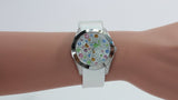 Buy Shop Guess Wanderlust Crystals Silver Dial White Rubber Strap Watch for Women - W1059L1 USA Online