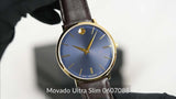 Movado Ultra Slim Blue Dial Brown Leather Strap Watch For Men - 0607088