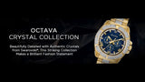 Bulova Crystal Collection Blue Dial Gold Steel Strap Watch for Men - 98C128