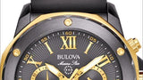 Bulova Marine Star Chronograph Black Dial Black Rubber Strap Watch for Men - 98B278