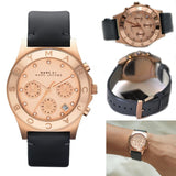 Buy Shop Marc Jacobs Blade Chronograph Rose Gold Dial Black Leather Strap Watch for Women - MBM1188 USA Online
