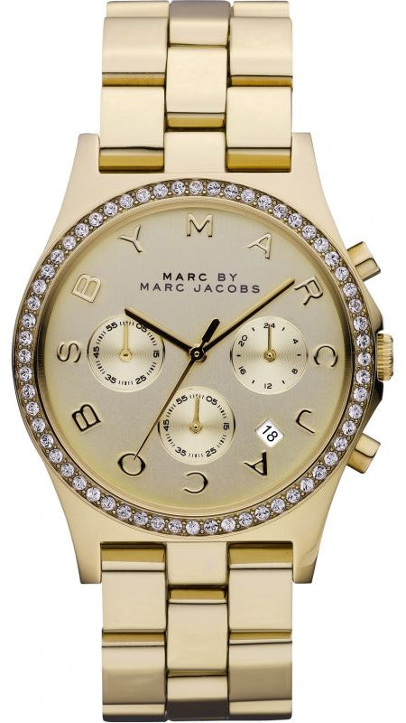 Buy Shop Marc Jacobs Henry Chronograph Gold Dial Gold Steel Strap Watch for Women - MBM3105 USA Online