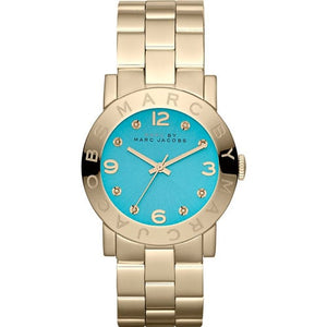 Marc Jacobs Amy Blue Dial Gold Steel Strap Watch for Women - MBM3220
