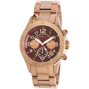 Buy Shop Marc Jacobs Rock Chronograph Mother of Pearl Red Dial Rose Gold Steel Strap Unisex Watch - MBM3251 USA Online